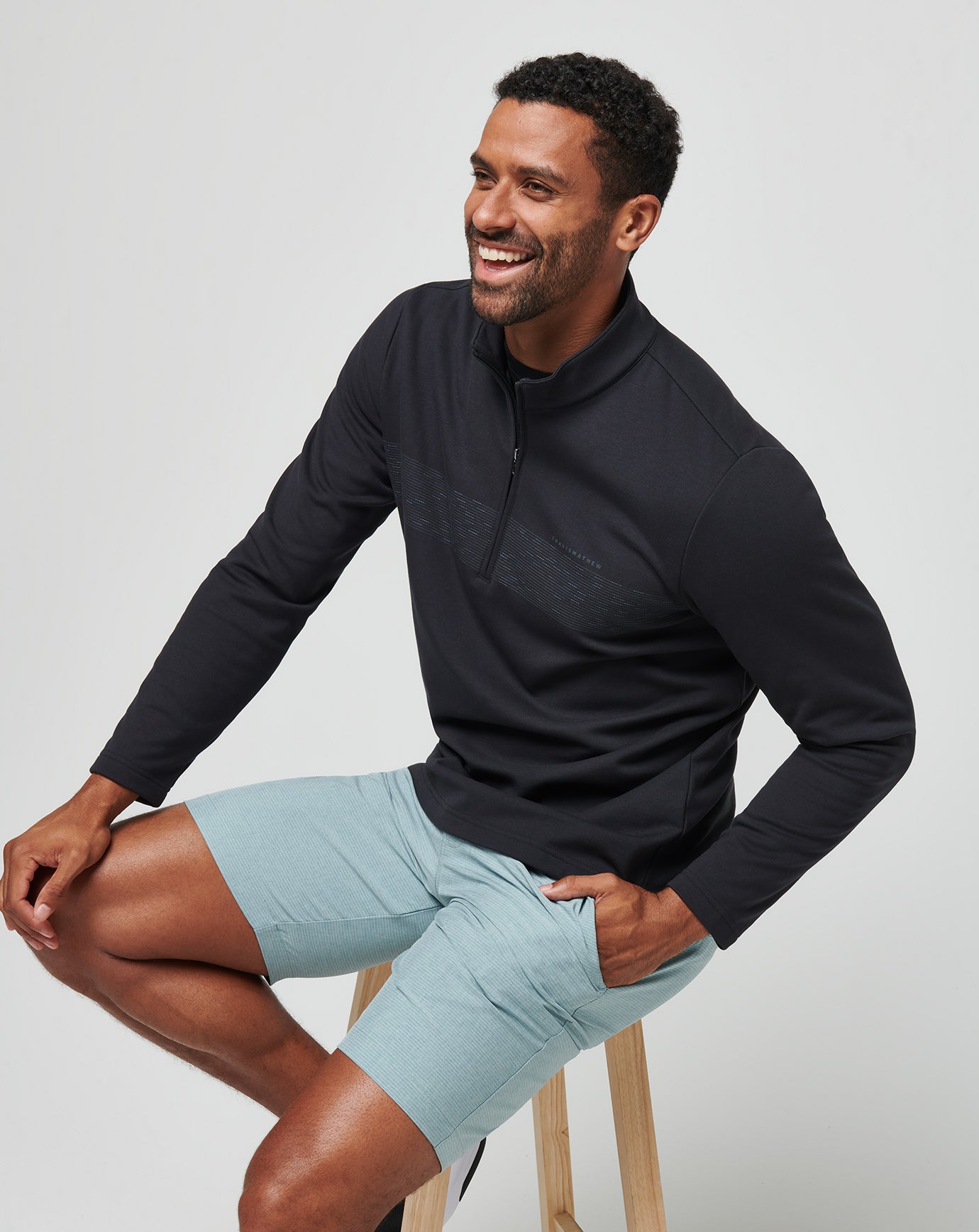 Men Upgraded Fleece Chest Stripe Quarter Zip