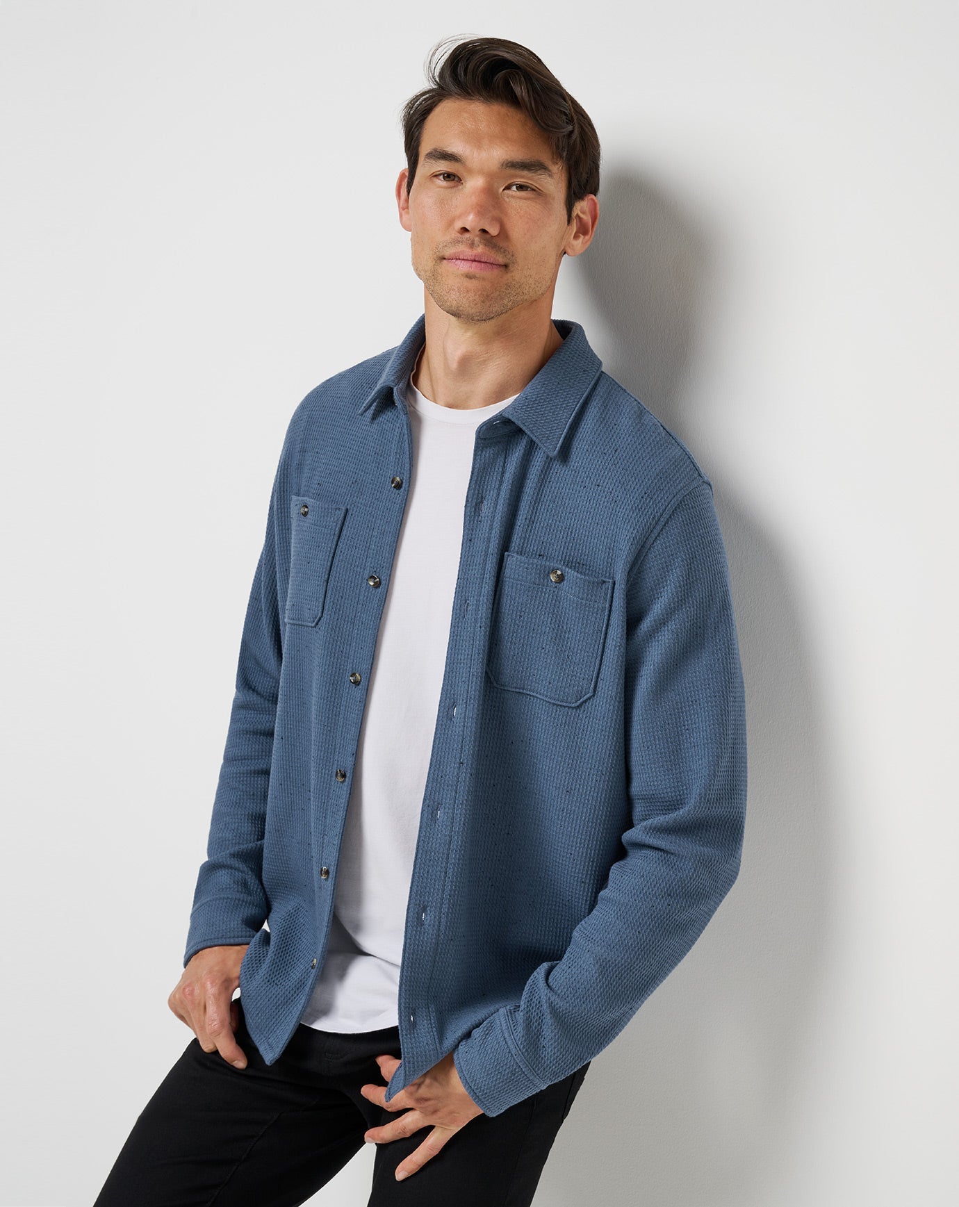 Men Cloud Waffle Shirt Jacket