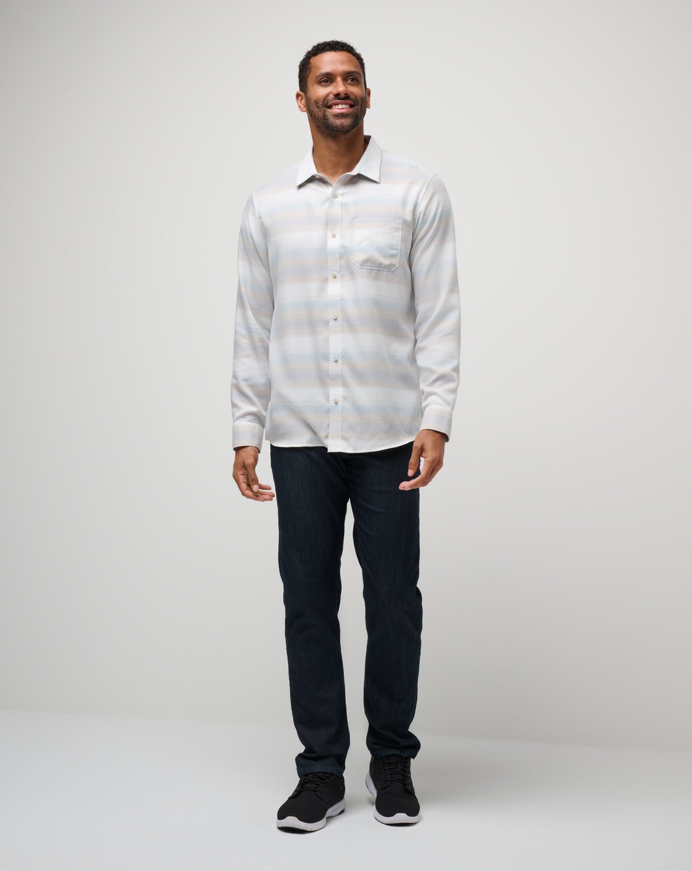 Men Cloud Flannel Stripe Button-Up
