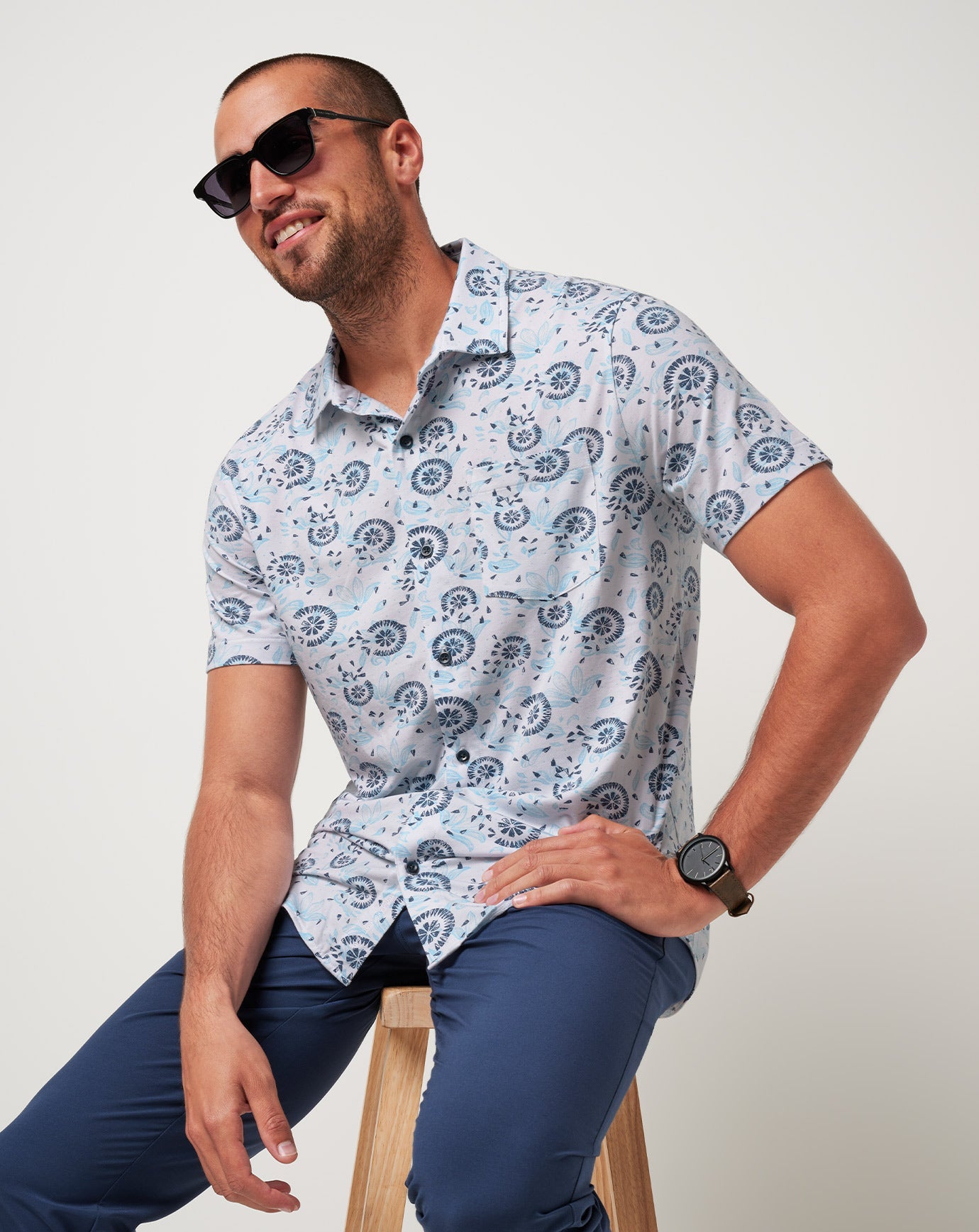 Men Knit Flourish Button-Up