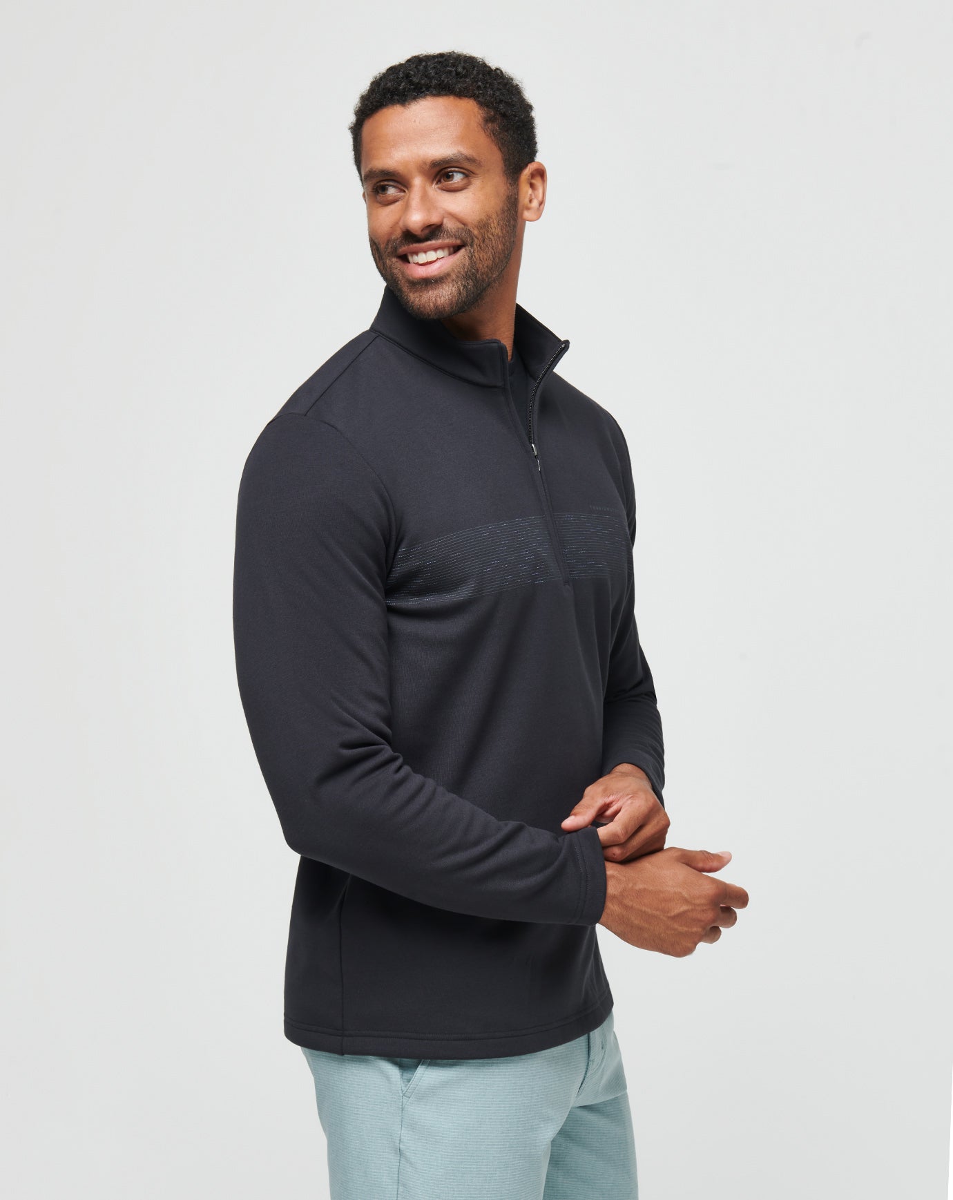 Men Upgraded Fleece Chest Stripe Quarter Zip