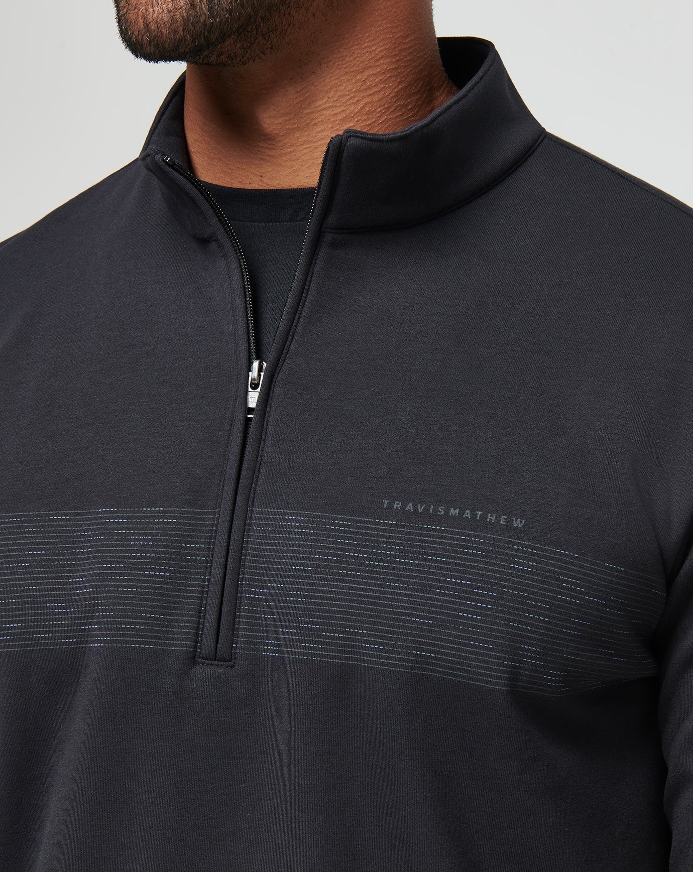 Men Upgraded Fleece Chest Stripe Quarter Zip