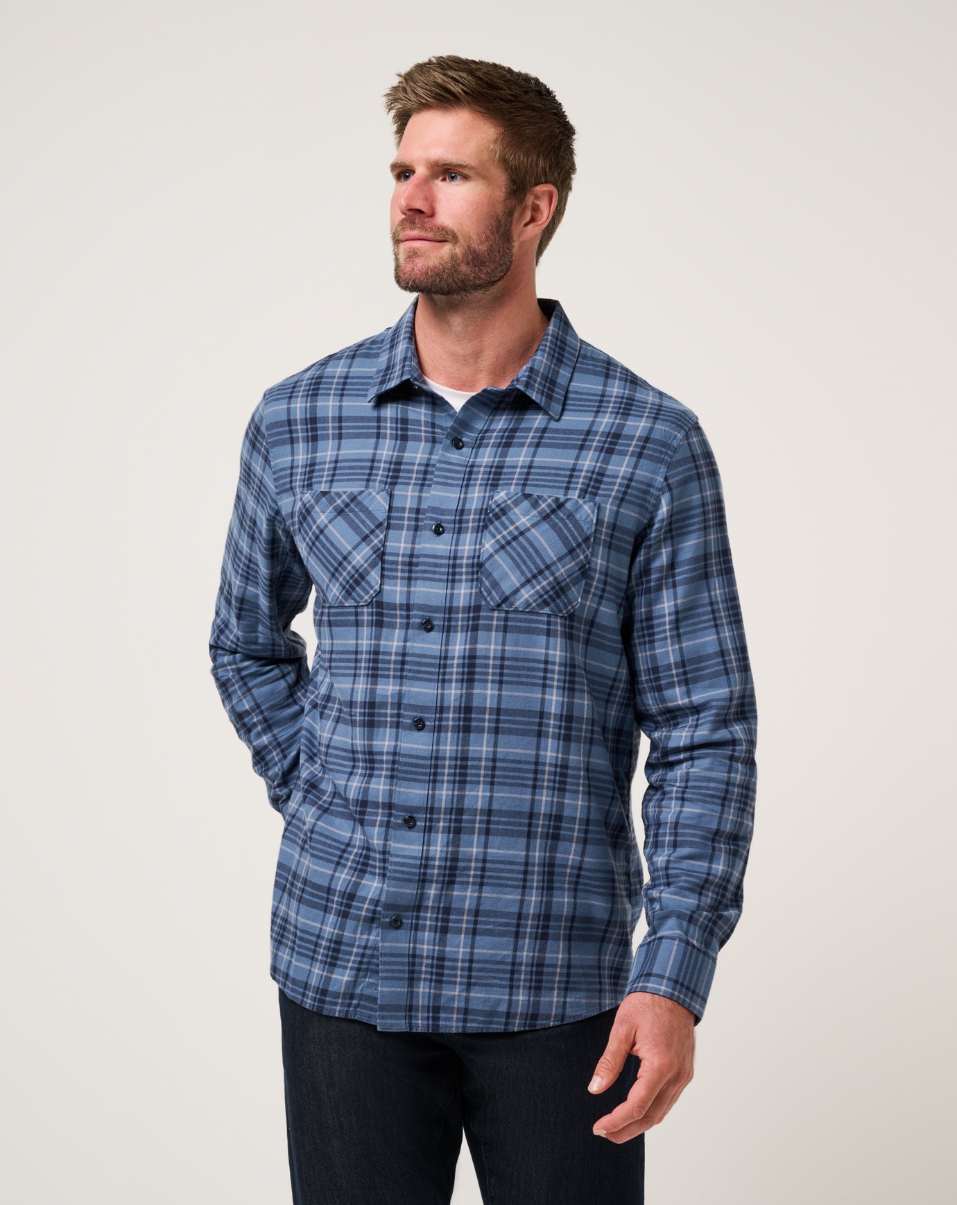 Men Cloud Flannel Plaid Button-Up