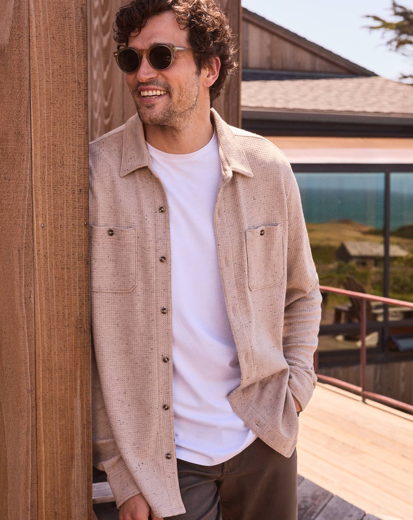Men Cloud Waffle Shirt Jacket