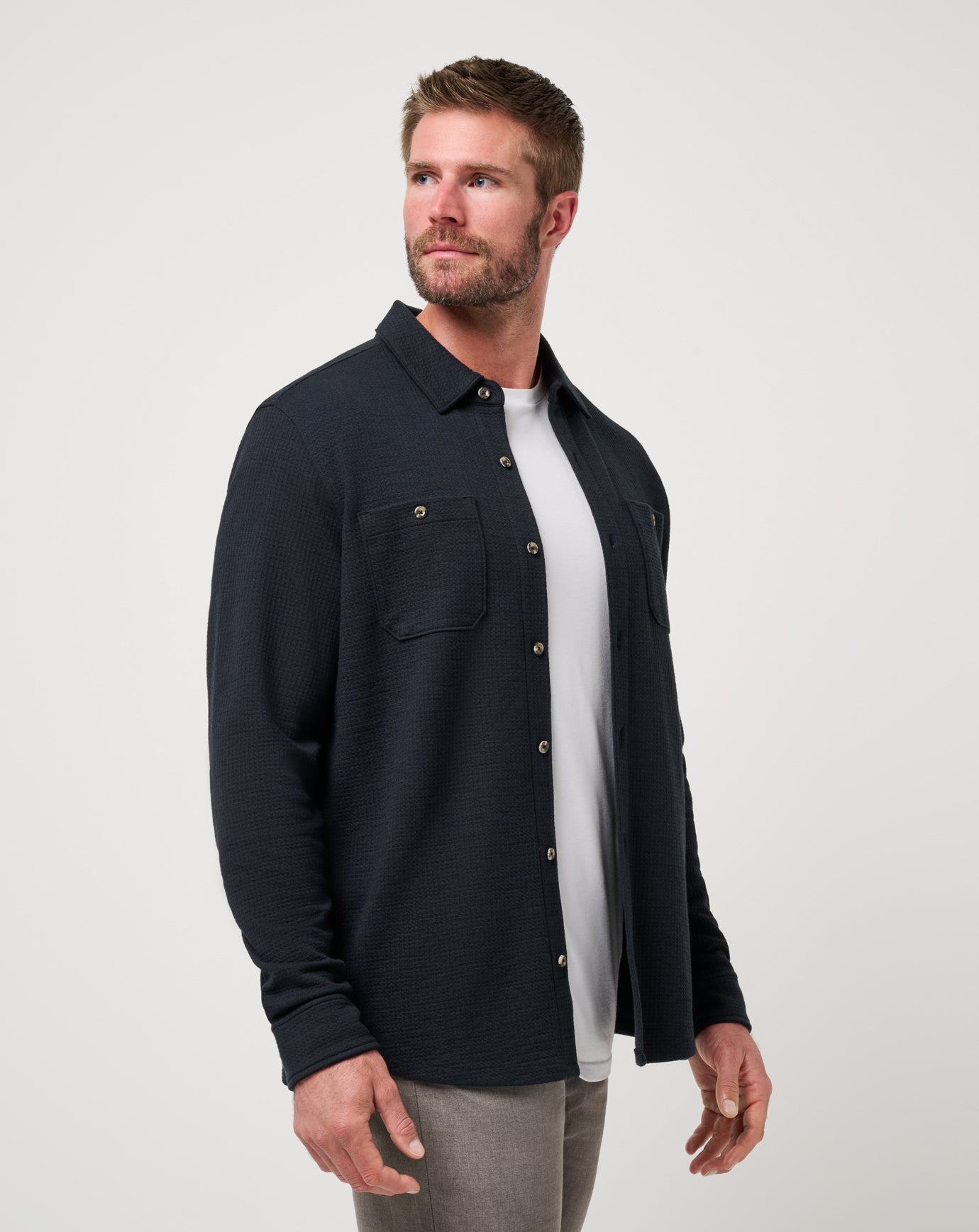 Men Cloud Waffle Shirt Jacket