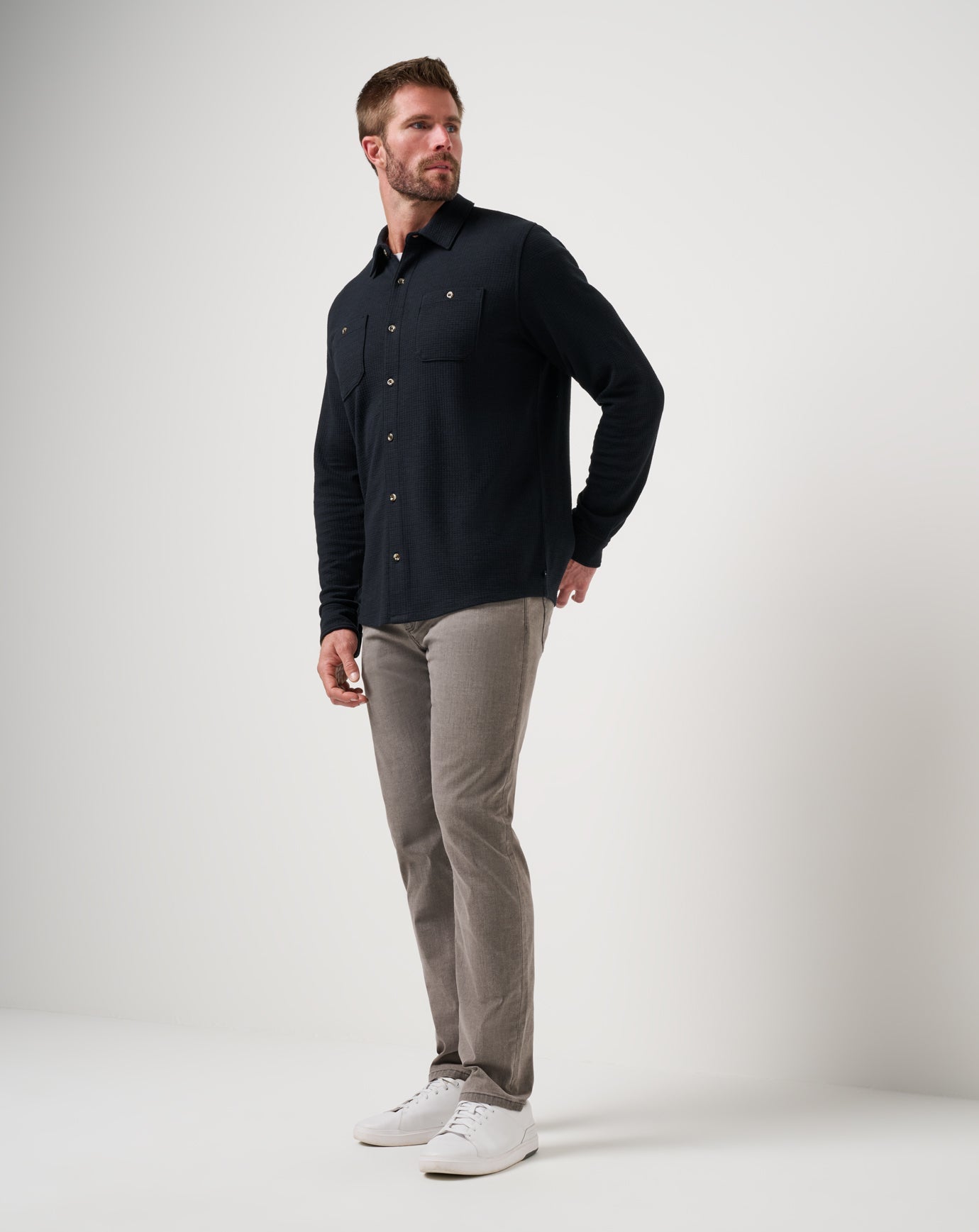 Men Cloud Waffle Shirt Jacket