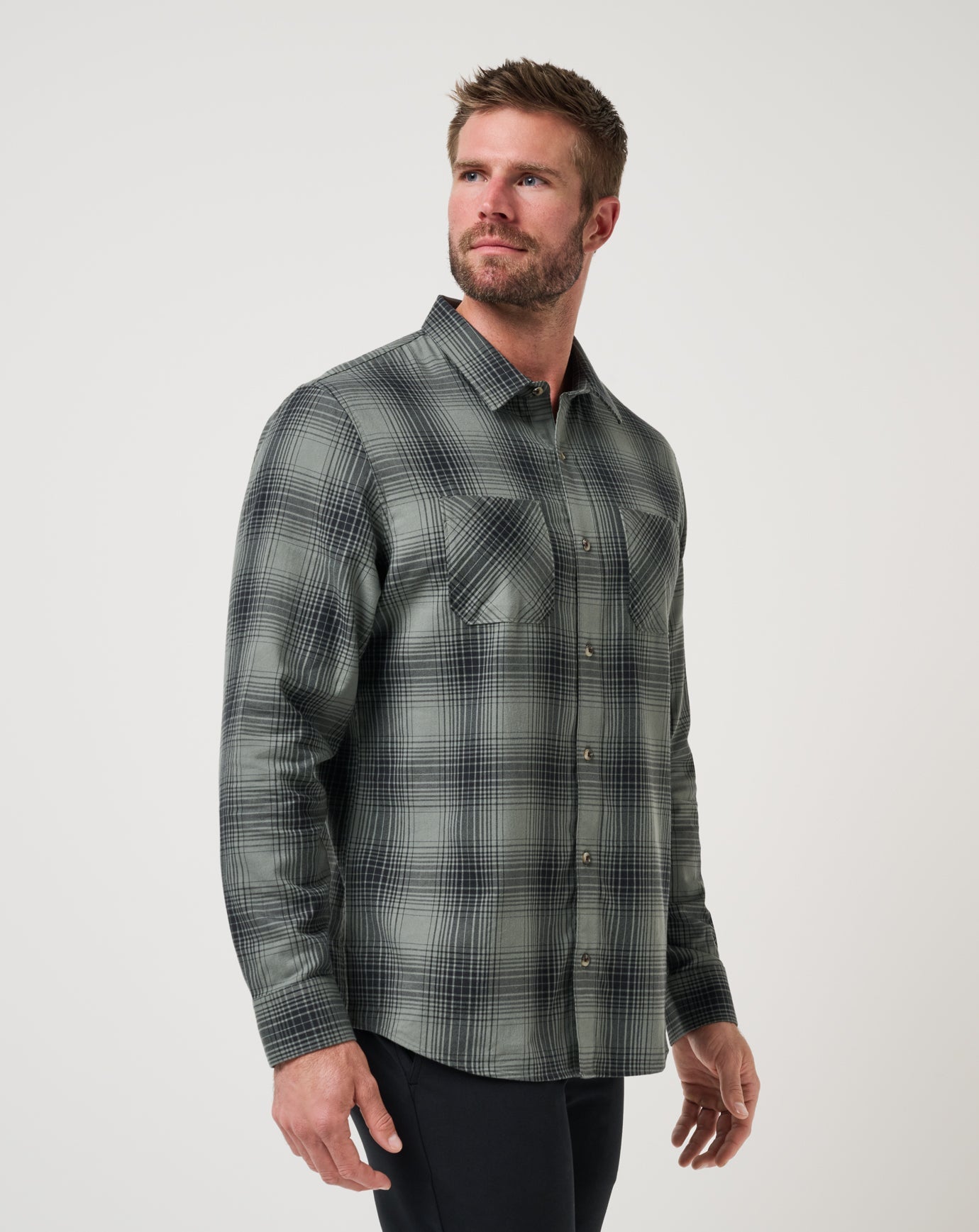 Men Cloud Flannel Plaid Button-Up