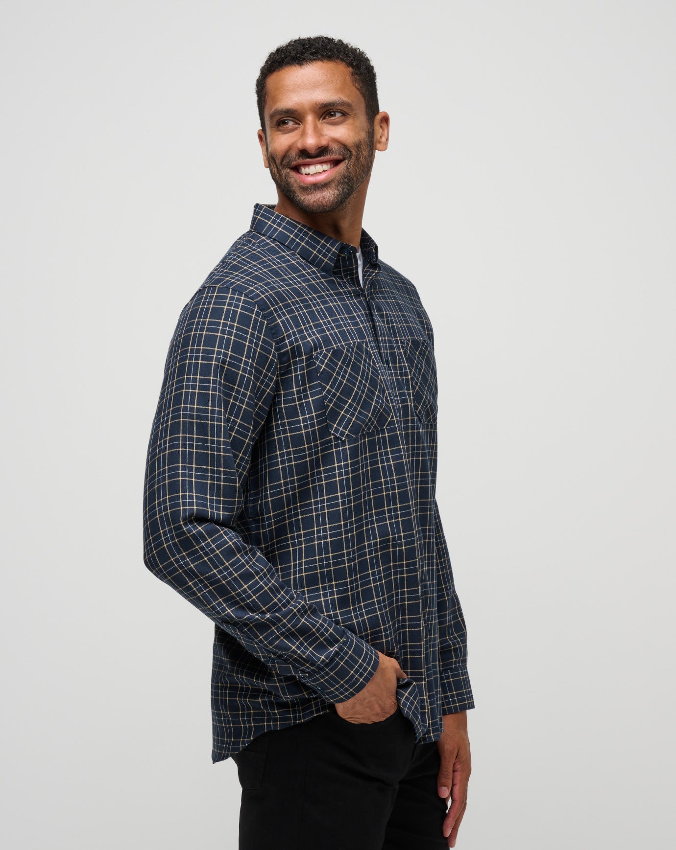 Men Cloud Flannel Plaid Button-Up