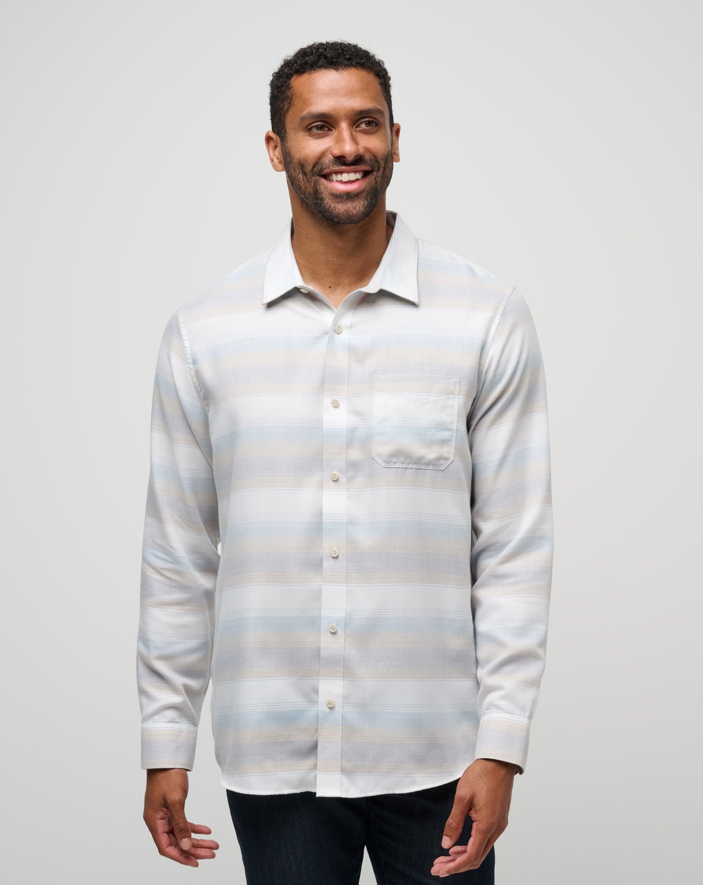Men Cloud Flannel Stripe Button-Up