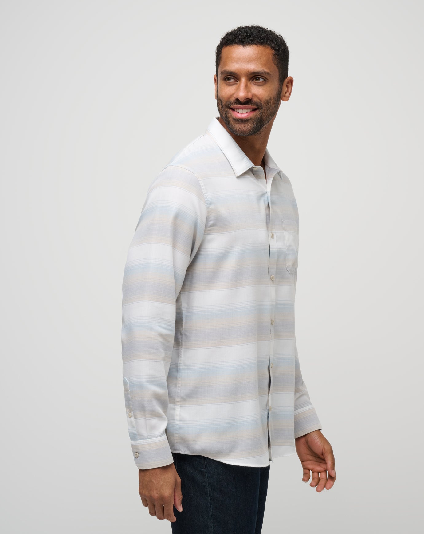 Men Cloud Flannel Stripe Button-Up
