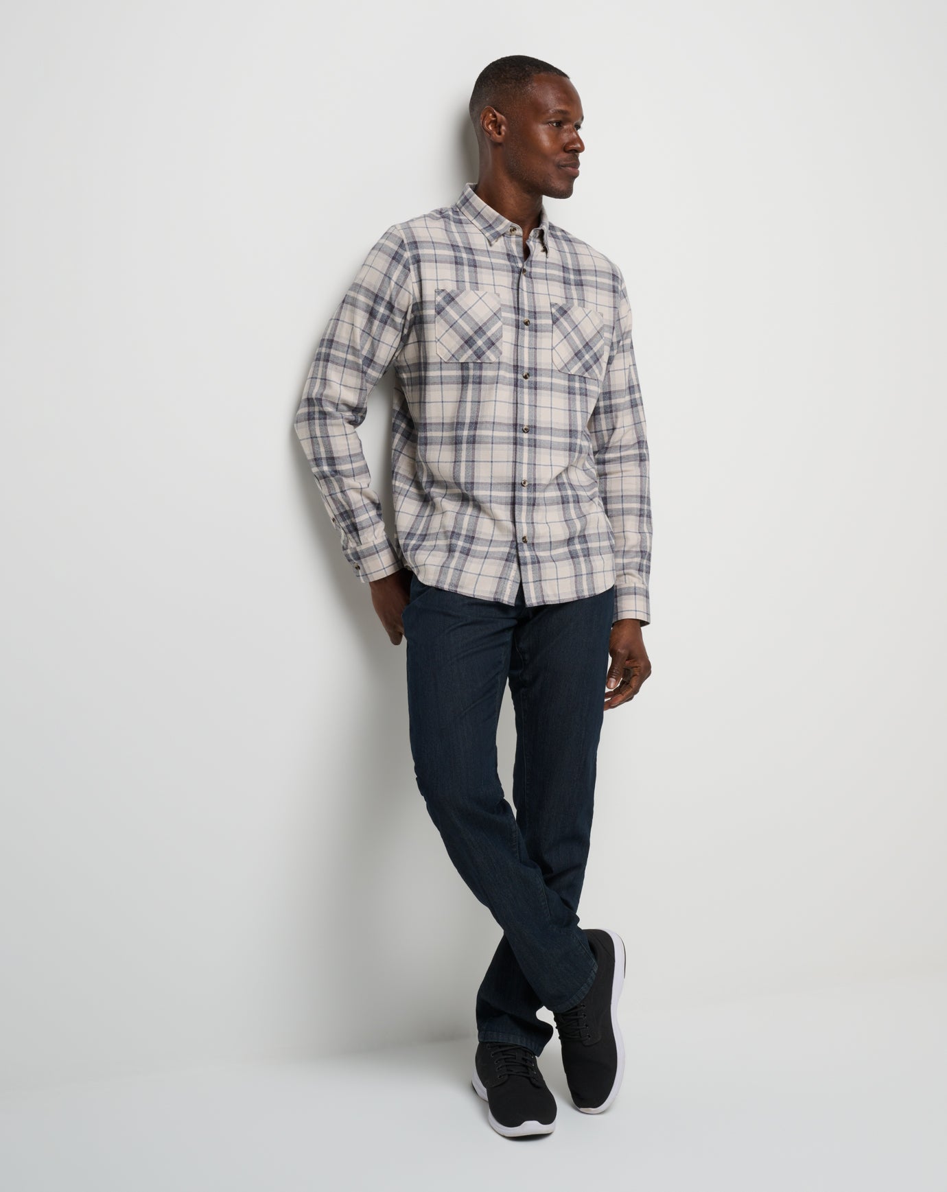 Men Cloud Flannel Plaid Button-Up