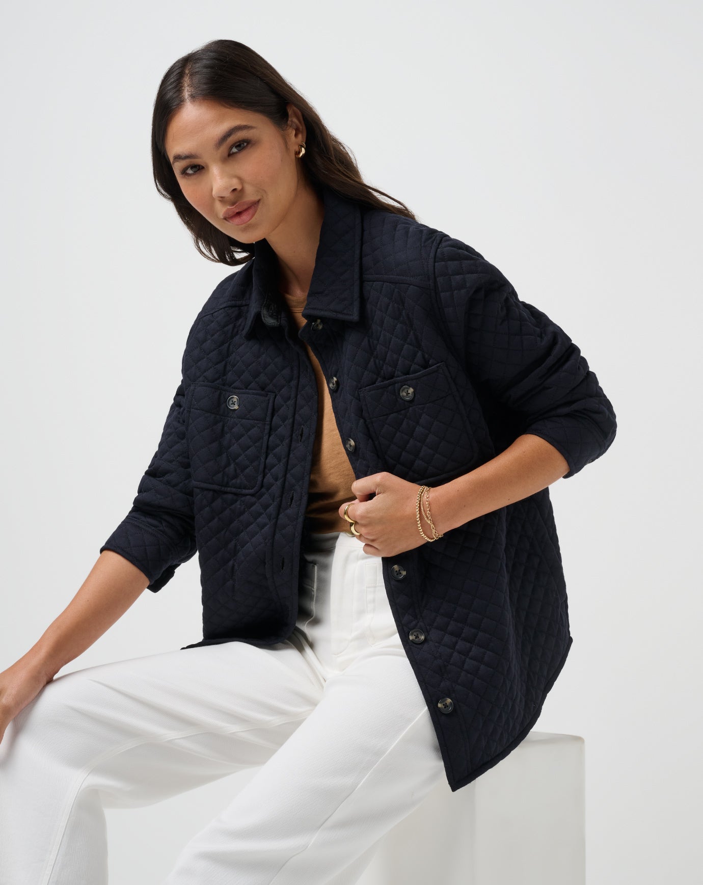 Women Diamond Quilted Shacket
