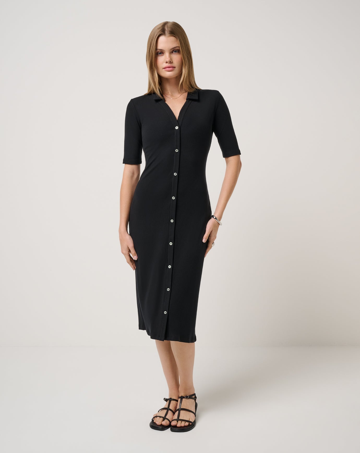 Women Cloud Rib Polo Midi Dress